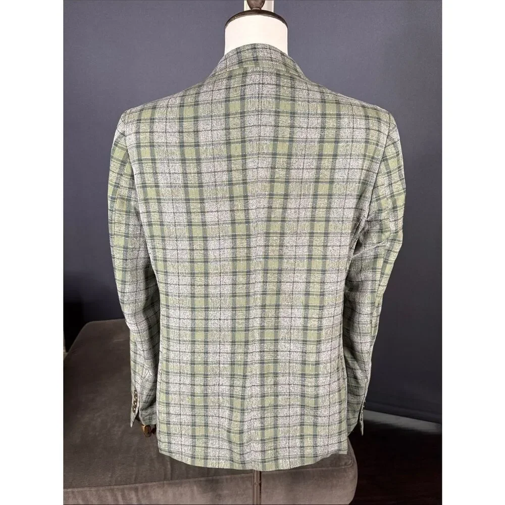 Mens Green Plaid Blazer Two-Button Sport Suit Jacket Coat Peak Lapel Size 40 NWT